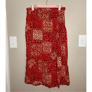 Cutie Vintage Y2K Red Bohemian Paisley Patchwork Quilt Pattern Wrap Maxi Skirt